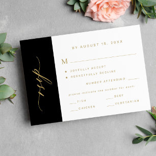 Elegant minimalistisk typografi guld svart bröllop OSA kort
