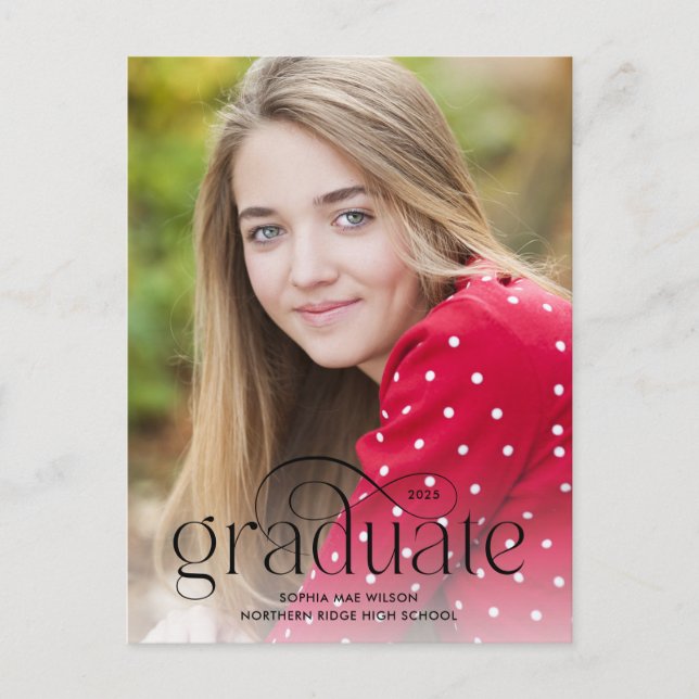 Elegant minimalistisk typografi över fotoexamen vykort (Framsida)