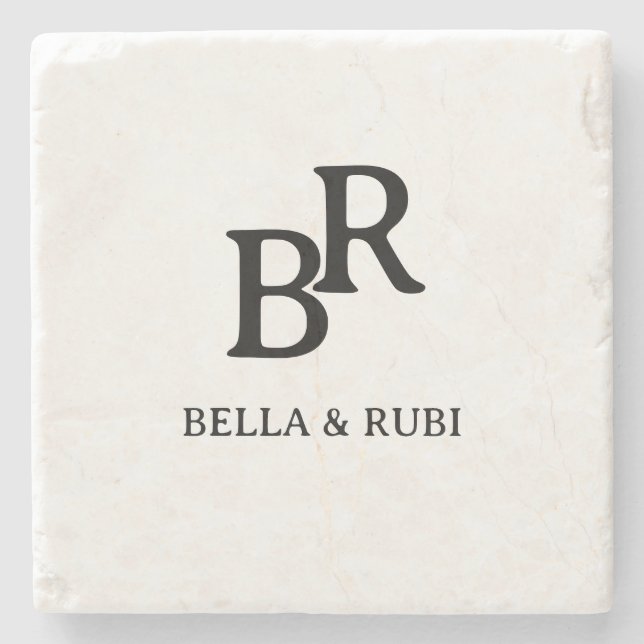 Elegant minimalistisk vigselmonogramdesign stenunderlägg (Framsidan)