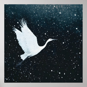 Elegant Minimalistisk Zen Crane Flight Poster