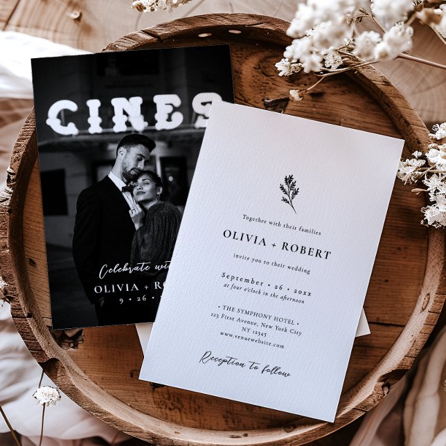 Elegant Minimalistiskt botaniskt foto Bröllop Inbjudningar (Skapare uppladdad)