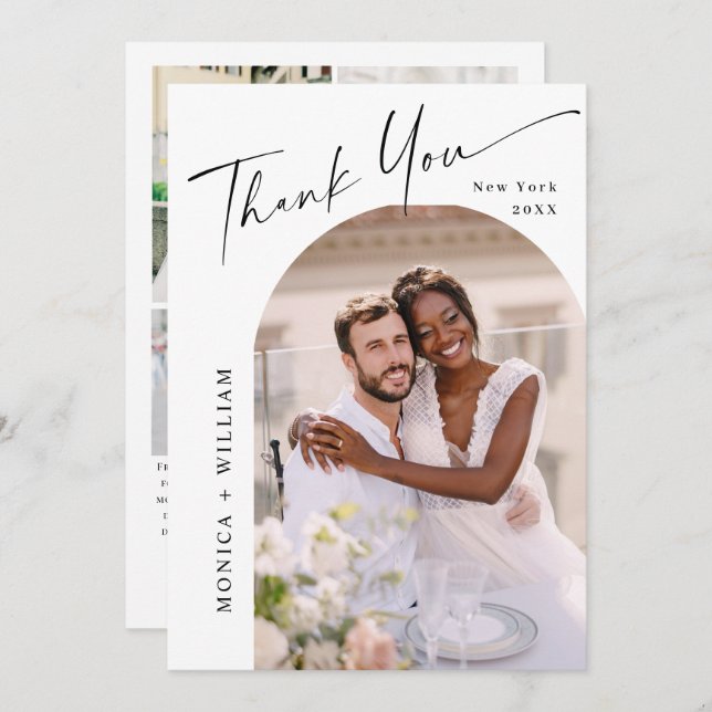 Elegant - minimalistiskt Bröllop 5-foto Tack Kort (Fram/baksida)