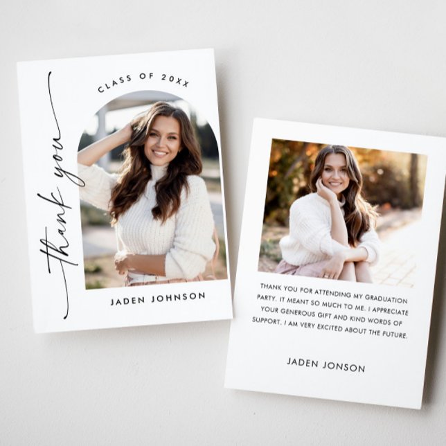 Elegant - minimalistiskt enkelt Studenten 2-foto Tack Kort (Skapare uppladdad)