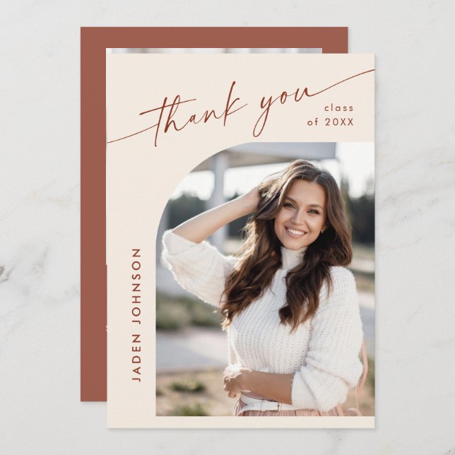 Elegant - minimalistiskt enkelt Studenten 2-foto Tack Kort (Fram/baksida)