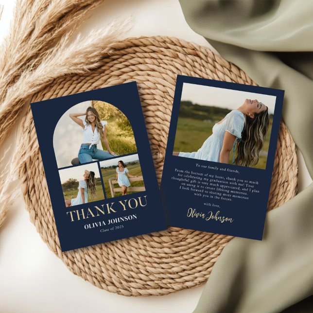 Elegant - minimalistiskt enkelt Studenten 4-foto Tack Kort (Skapare uppladdad)