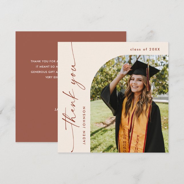 Elegant - minimalistiskt enkelt Studenten One-foto Tack Kort (Fram/baksida)