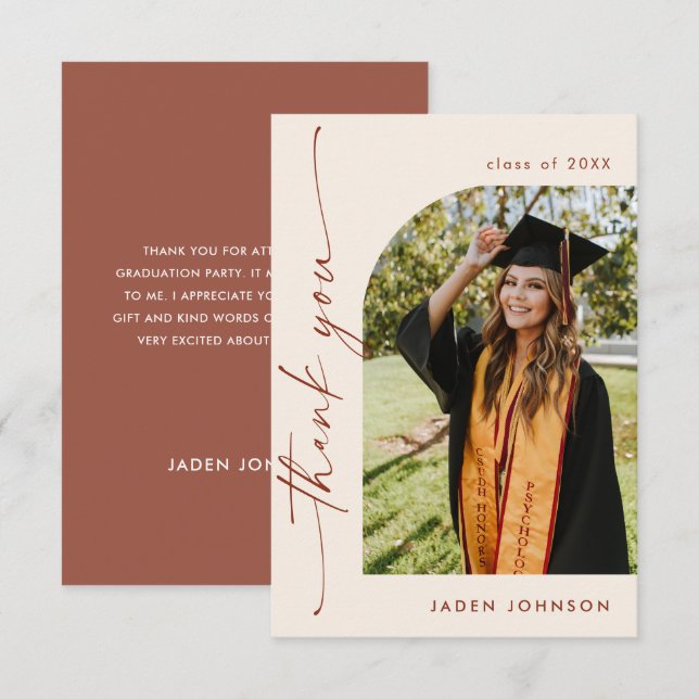 Elegant - minimalistiskt enkelt Studenten One-foto Tack Kort (Fram/baksida)