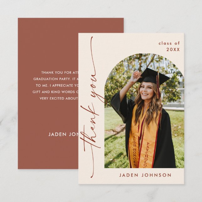 Elegant - minimalistiskt enkelt Studenten One-foto Tack Kort (Fram/baksida)