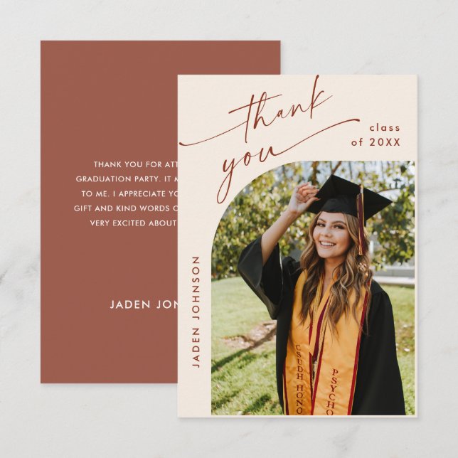 Elegant - minimalistiskt enkelt Studenten One-foto Tack Kort (Fram/baksida)