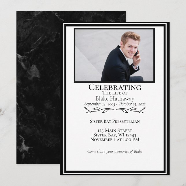 Elegant - minimalistiskt foto-begravningsminne inbjudningar (Fram/baksida)