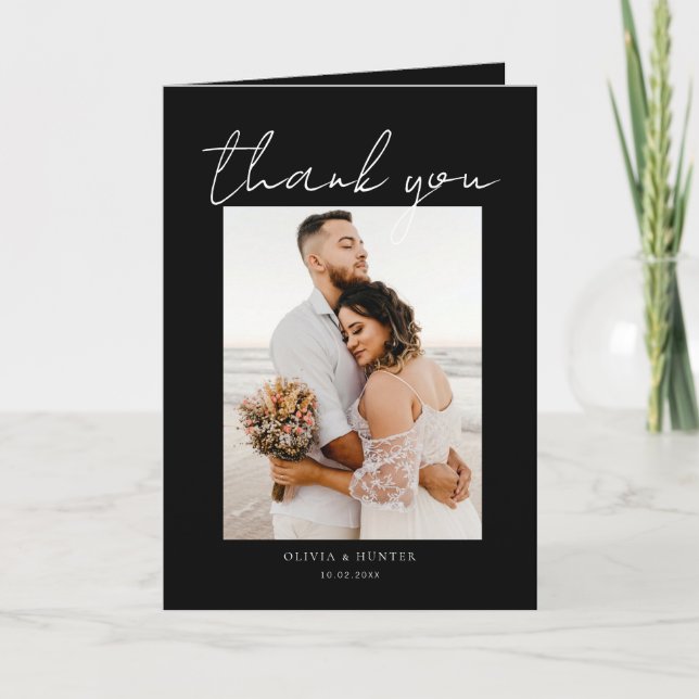 Elegant - minimalistiskt fotokort med Bröllop tack (Framsida)