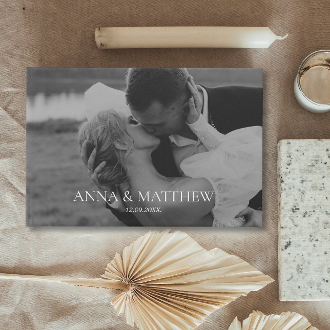Elegant - minimalistiskt fotosvartvitt Bröllop Gästböcker (Personalized Elegant Photo Wedding Guest book)