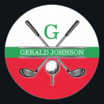 Elegant Minimalistiskt Golf Monogram Runt Klistermärke<br><div class="desc">Eleganten Golf Monogram Design från Edward Eksi med minimal Anpassningsbar. Enkel modifiering av INITIALER och TEXTS efter dina behov.</div>