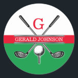 Elegant Minimalistiskt Golf Monogram Runt Klistermärke<br><div class="desc">Eleganten Golf Monogram Design från Edward Eksi med minimal Anpassningsbar. Enkel modifiering av INITIALER och TEXTS efter dina behov.</div>