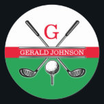 Elegant Minimalistiskt Golf Monogram Runt Klistermärke<br><div class="desc">Eleganten Golf Monogram Design från Edward Eksi med minimal Anpassningsbar. Enkel modifiering av INITIALER och TEXTS efter dina behov.</div>