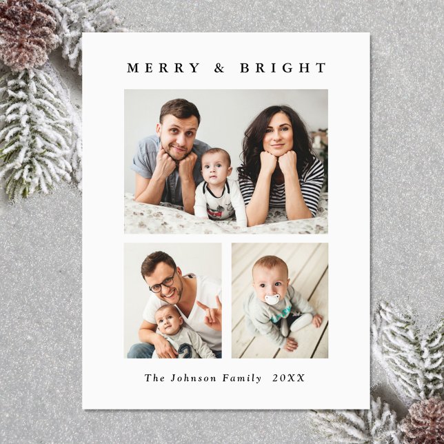 Elegant Minimalistiskt julkort 3 PHOTO-magnetkort (Zazzle Elegant Minimalist Christmas 3 PHOTO Magnetic Card (Front (Vertical)))