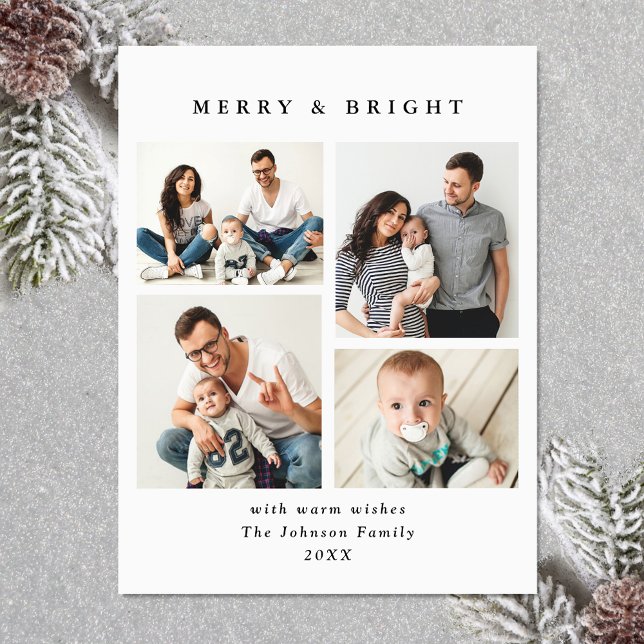 Elegant Minimalistiskt julkort 4 PHOTO-magnetkort (Zazzle Elegant Minimalist Christmas 4 PHOTO Magnetic Card )