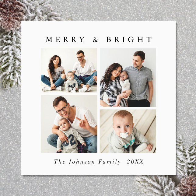 Elegant Minimalistiskt julkort 4 PHOTO-magnetkort (Zazzle Elegant Minimalist Christmas 4 PHOTO Magnetic )