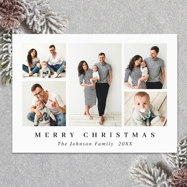 Elegant Minimalistiskt julkort 5 PHOTO-magnetkort (Zazzle Elegant Minimalist Christmas 5 PHOTO Magnetic Card )