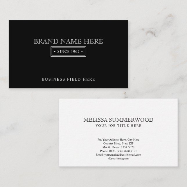 Elegant - minimalistiskt klassiskt kulturarv, svar visitkort (Fram/baksida)