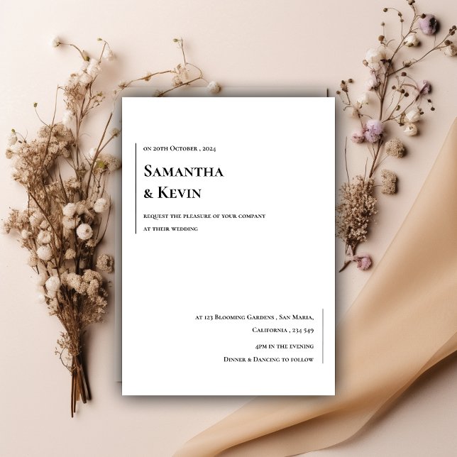 Elegant - minimalistiskt klassiskt vitt på Svarta  Inbjudningar (Elegant Minimalist Classic White on Black Wedding Invitation)