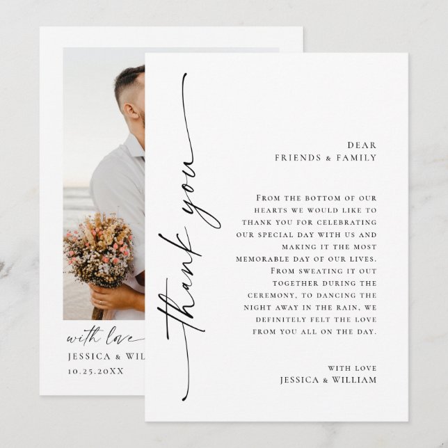 Elegant - minimalistiskt Modern Bröllop-foto Tack Kort (Fram/baksida)