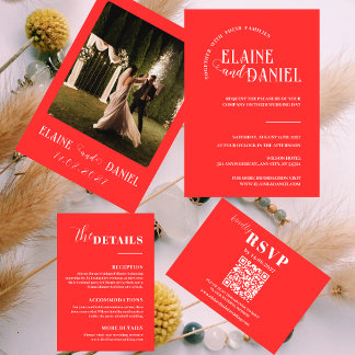 Elegant - minimalistiskt rött foto Bröllop Inbjudningar