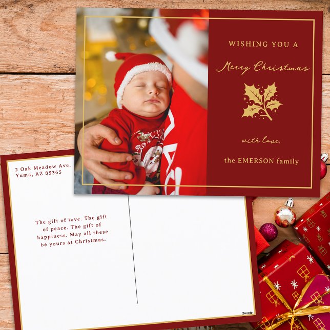 Elegant - minimalistiskt rött/Guld-foto Helg Vykort (Skapare uppladdad)