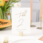 Elegant - minimalistiskt skript Guld Bröllop Bordsnummer<br><div class="desc">Bara snyggt och minimalistiska bordsnummer som är personlig och dubbla. Anpassa var och en med namn/händelsens titel,  datum och nummer. Lägg till var och en i din kundvagn och checka ut när du är avslutat.</div>