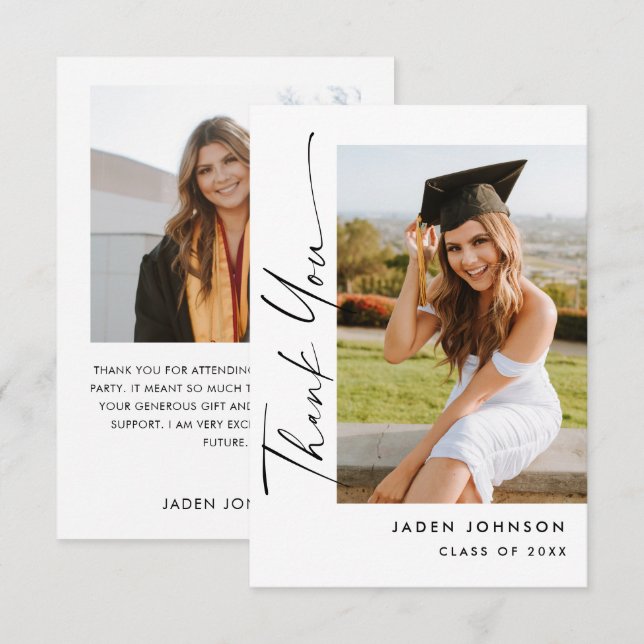 Elegant - minimalistiskt Studenten 2-foto Tack Kort (Fram/baksida)