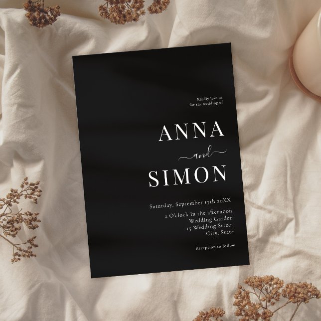 Elegant minimalistiskt svart allt-i-ett-Bröllop Inbjudningar ( Elegant Minimalist Black All-in-One Wedding)