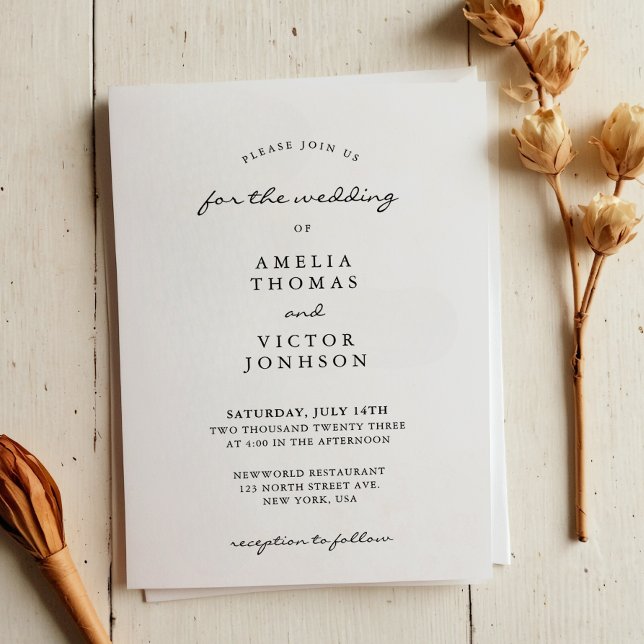 Elegant Minimalistiskt svart och vitt foto-Bröllop Inbjudningar (Skapare uppladdad)