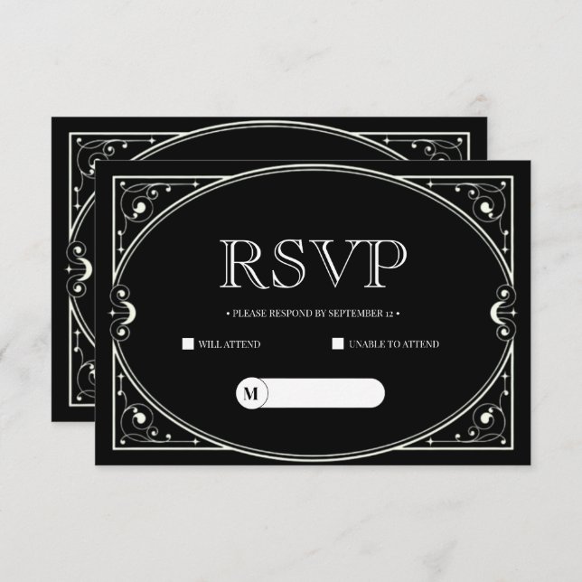 Elegant minimalistiskt svart och vitt RSVP-kort OSA Kort (Fram/baksida)