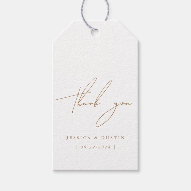 Elegant - minimalistiskt Tack-skript Guld Bröllop Presentetikett (Framsidan)