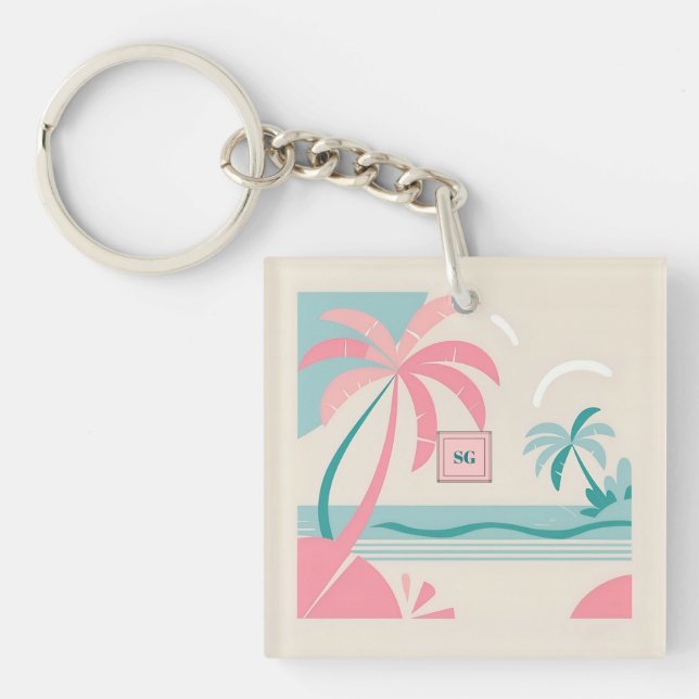 Elegant Minimalistiskt teal-monogram för tropisk r (Framsidan)