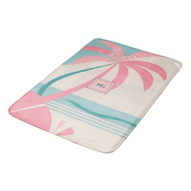 Elegant Minimalistiskt teal-monogram för tropisk r Badrumsmatta (Vinklad)