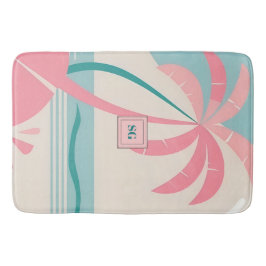 Elegant Minimalistiskt teal-monogram för tropisk r Badrumsmatta