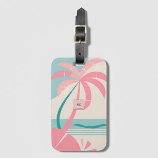 Elegant Minimalistiskt teal-monogram för tropisk r Bagagebricka