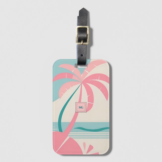 Elegant Minimalistiskt teal-monogram för tropisk r Bagagebricka (Framsida vertikal)