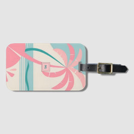 Elegant Minimalistiskt teal-monogram för tropisk r Bagagebricka