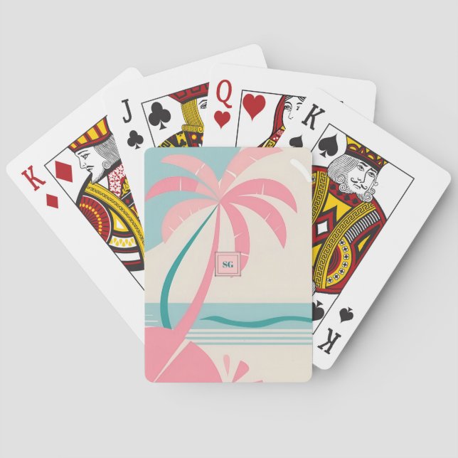Elegant Minimalistiskt teal-monogram för tropisk r Casinokort (Baksidan)