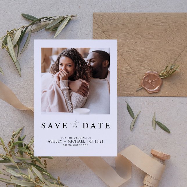 Elegant - minimalistiskt vitt foto Spara datum Spara Datumet (Modern Love: Minimalist Photo Save-the-Date. Elegant & Personal. [Add Your Photo & Details] 💍✨)