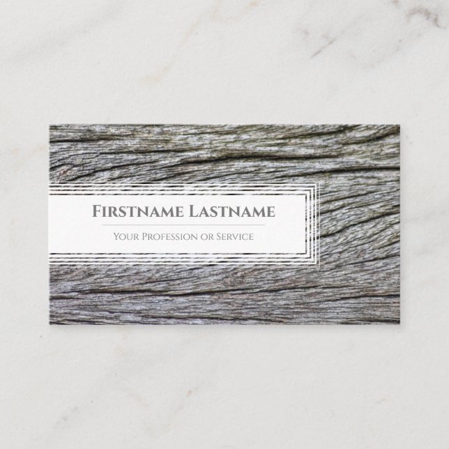 Elegant minimalistiskt vitt ramar på träkorn visitkort (Framsida)