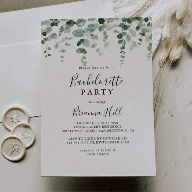 Elegant Minimalistpartiet Eucalyptus Bachelorette Inbjudningar (Skapare uppladdad)