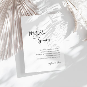 Elegant Minimalistskript, svart och vit Bröllop Inbjudningar