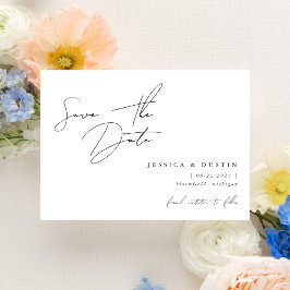 Elegant Minimalistskript, svart och vitt Spara Datumet