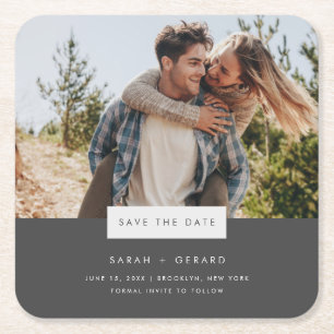 Elegant - minimalt foto Bröllop spara datum Underlägg Papper Kvadrat