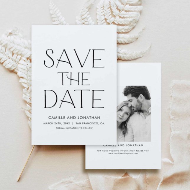 Elegant - minimalt foto Spara datum Spara Datumet (Elegant Simple Black and White Photo Save the date card)
