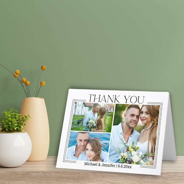 elegant - minimalt skript, bröllop 3-fotokollage tack kort (Skapare uppladdad)