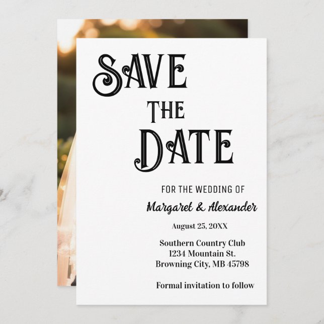 Elegant - minimalt skript Spara datum Bröllop Inbjudningar (Fram/baksida)